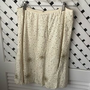 Vintage JCrew linen Flared Skirt with gold sequin embellishments